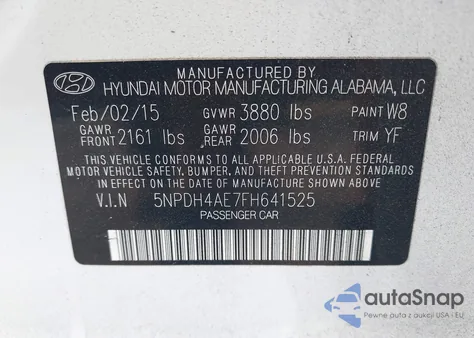 2015 Hyundai Elantra Se from USA, damaged, VIN 5NPDH4AE7FH641526